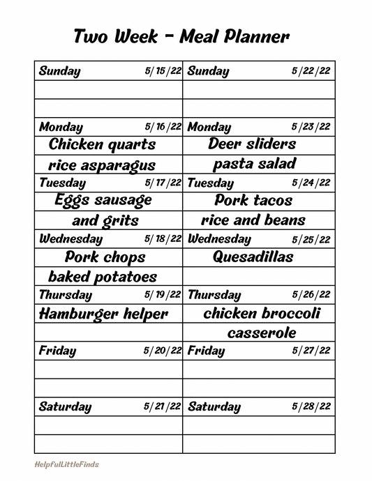 Meal Plan 5/15 - 5/28