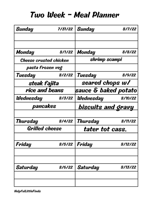 Meal Plan 7/31-8/13