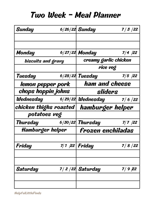 Meal Plan 6/26-7/9