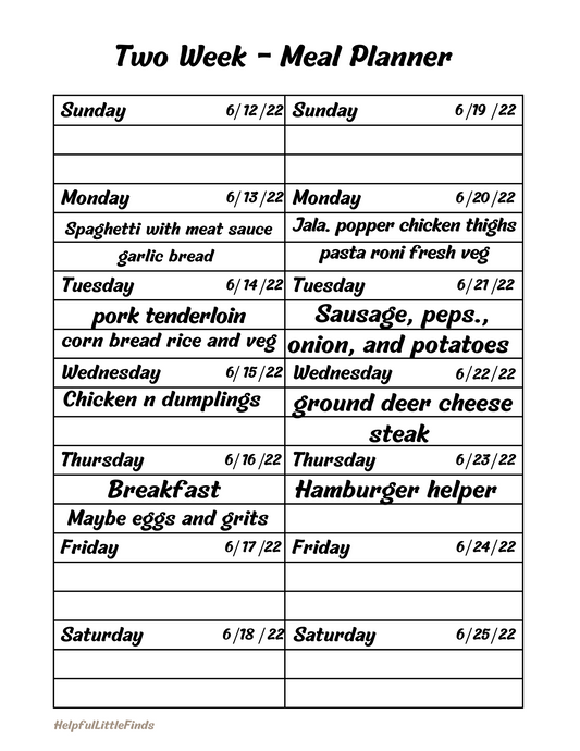 Meal Plan 6/12 - 6/25