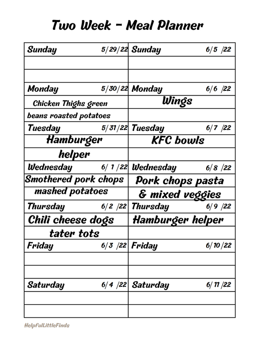 Meal Plan 05/29/22 - 06/11/22