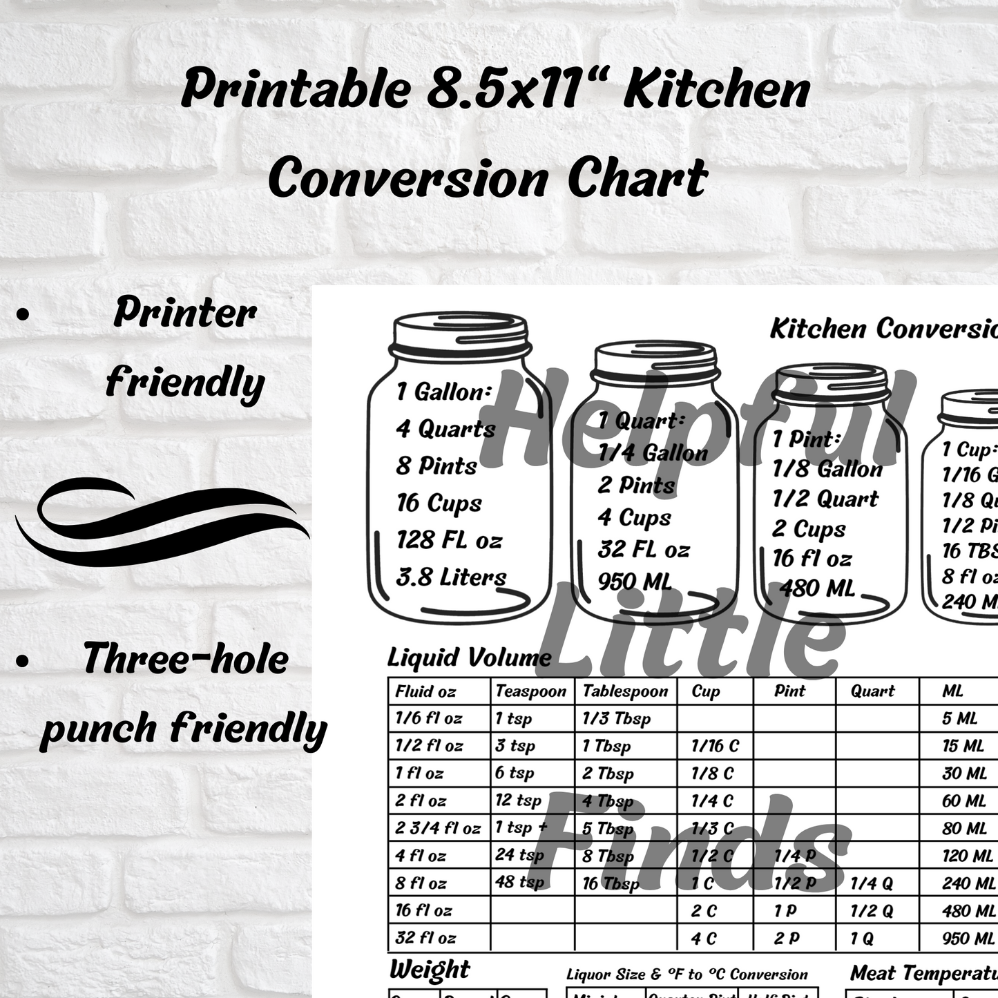 Printable 8.5x11" Kitchen Conversion Chart PDF