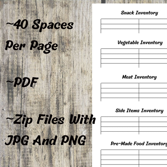 Printable Food Inventory PDF PNG and JPG